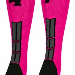 MadSportsStuff Baseball Socks Neon Pink And Black Player ID Custom Number Over The Calf Socks For Softball Baseball Football Boys And Girls