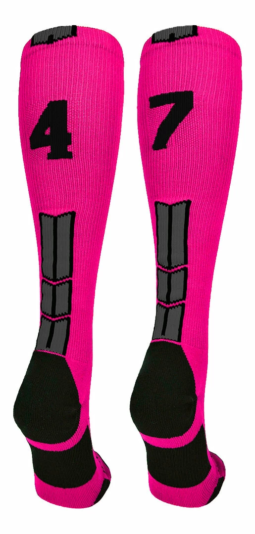 Discount ๐ฅ MadSportsStuff Neon Pink And Black Player ID Custom Number Over The Calf ๐งฆ Socks For ๐ฅ Softball โพ Baseball Football Boys And ๐ง Girls โพ Baseball ๐งฆ Socks ๐ 83 MadSportsStuff Neon Pink And Black Player ID Custom Number Over The Calf Socks For Softball Baseball Football Boys And Girls Baseball Socks