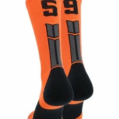 MadSportsStuff Volleyball Socks Orange And Black Player ID Custom Number Crew Socks For Basketball Lacrosse Volleyball Boys And Girls
