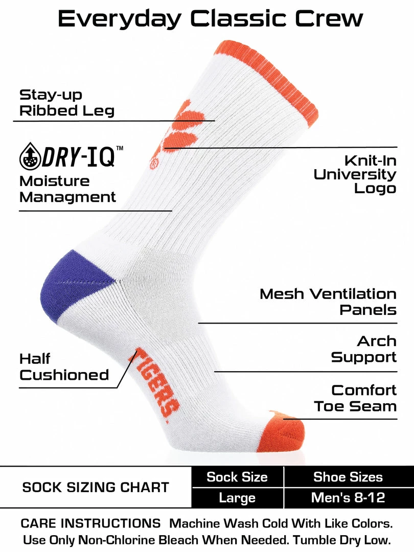 Hot Sale ๐ TCK All Schools Clemson Tigers ๐งฆ Socks Basic Crew White ๐งฆ Socks ๐ 3 TCK All Schools Clemson Tigers Socks Basic Crew White Socks