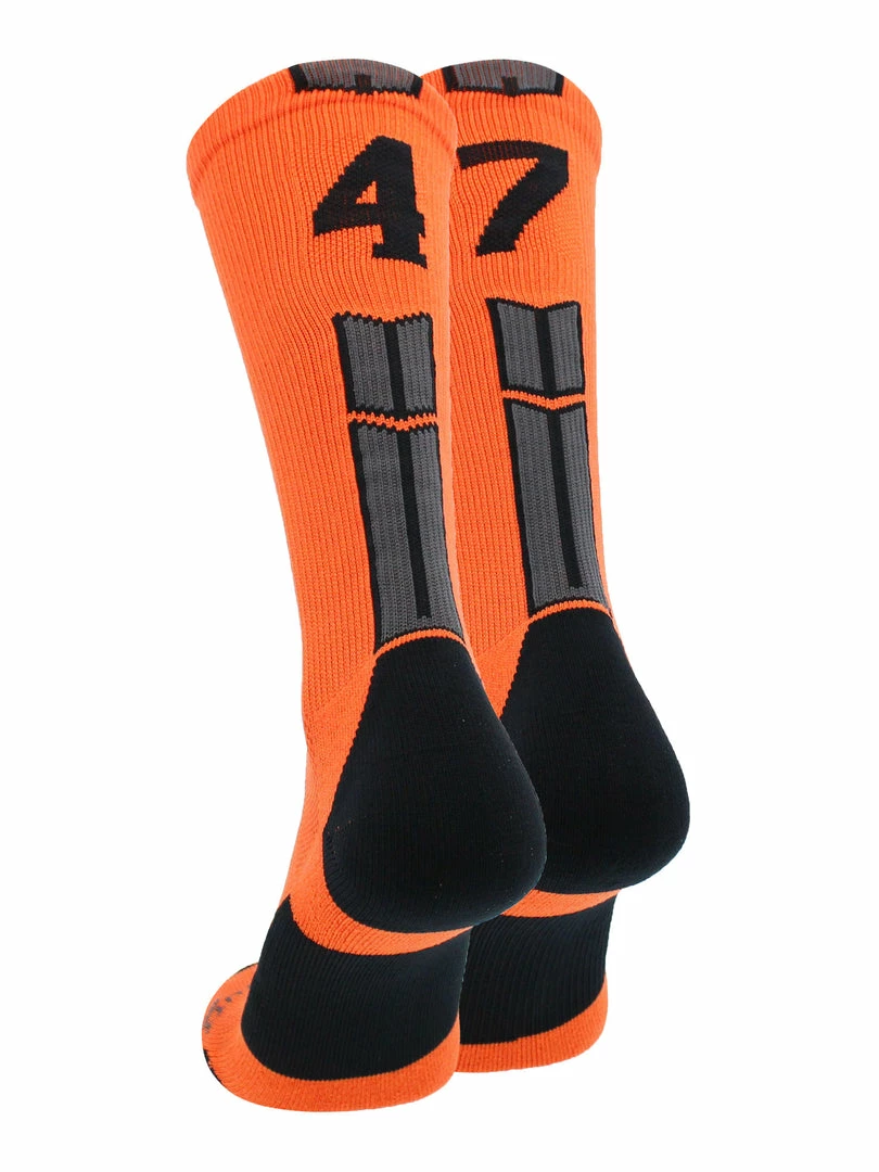 Brand new 😀 MadSportsStuff Orange And Black Player ID Custom Number Crew 🧦 Socks For 🏀 Basketball Lacrosse Volleyball Boys And 👧 Girls 🤩 82 MadSportsStuff Orange And Black Player ID Custom Number Crew Socks For Basketball Lacrosse Volleyball Boys And Girls