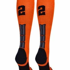 MadSportsStuff Orange And Black Player ID Custom Number Over The Calf Socks For Softball Baseball Football Boys And Girls
