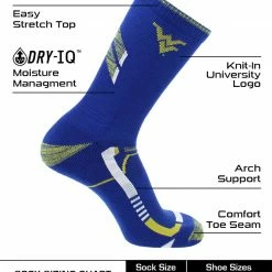 TCK West Virginia Mountaineers Socks West Virginia University Mountaineers Champion Crew Socks