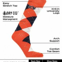 TCK All Schools Auburn Tigers Argyle Dress Socks NCAA Fanwear Crew Length