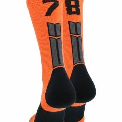 MadSportsStuff Volleyball Socks Orange And Black Player ID Custom Number Crew Socks For Basketball Lacrosse Volleyball Boys And Girls