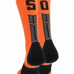 MadSportsStuff Volleyball Socks Orange And Black Player ID Custom Number Crew Socks For Basketball Lacrosse Volleyball Boys And Girls
