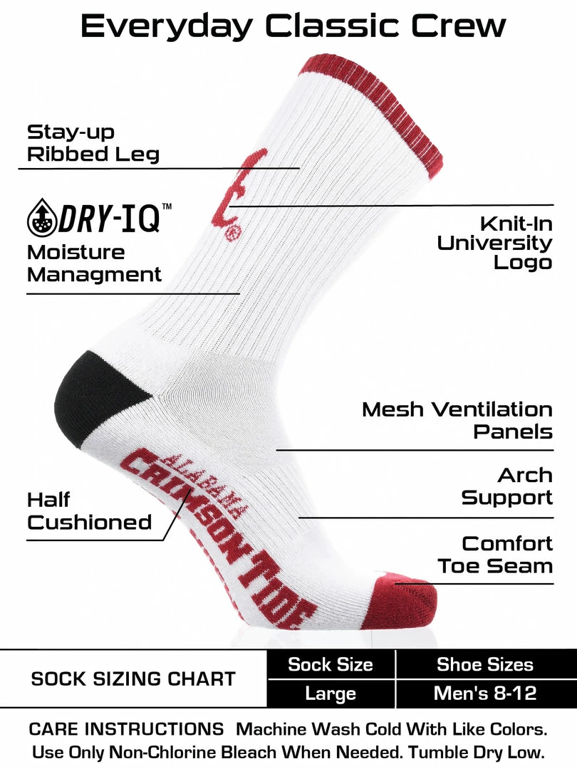 Flash Sale ๐ TCK Alabama Crimson Tide ๐งฆ Socks Basic Crew White ๐งฆ Socks All Schools ๐ 3 TCK Alabama Crimson Tide Socks Basic Crew White Socks All Schools