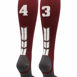 MadSportsStuff Maroon Player ID Custom Number Over The Calf Socks For Softball Baseball Football Boys And Girls Softball Socks