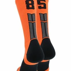 MadSportsStuff Volleyball Socks Orange And Black Player ID Custom Number Crew Socks For Basketball Lacrosse Volleyball Boys And Girls