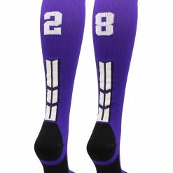 MadSportsStuff Purple Player ID Custom Number Over The Calf Socks For Softball Baseball Football Boys And Girls Softball Socks