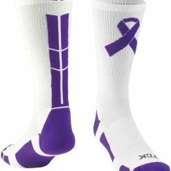 TCK Cancer Awareness Purple Ribbon Socks Crew Length Basketball Socks