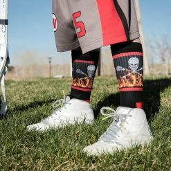 Budget ๐ MadSportsStuff Lacrosse ๐งฆ Socks With Lacrosse Sticks And Flaming Skull Athletic Crew ๐งฆ Socks โญ 10 MadSportsStuff Lacrosse Socks With Lacrosse Sticks And Flaming Skull Athletic Crew Socks