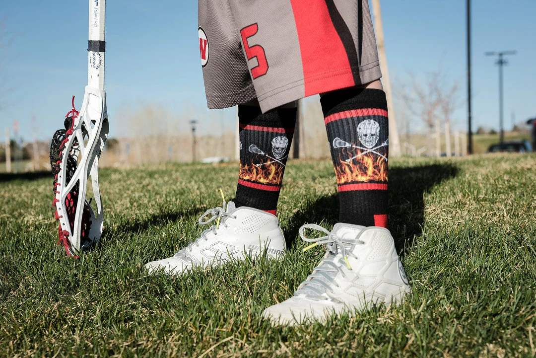 Budget ๐ MadSportsStuff Lacrosse ๐งฆ Socks With Lacrosse Sticks And Flaming Skull Athletic Crew ๐งฆ Socks โญ 5 MadSportsStuff Lacrosse Socks With Lacrosse Sticks And Flaming Skull Athletic Crew Socks