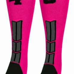 MadSportsStuff Baseball Socks Neon Pink And Black Player ID Custom Number Over The Calf Socks For Softball Baseball Football Boys And Girls