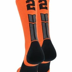 MadSportsStuff Volleyball Socks Orange And Black Player ID Custom Number Crew Socks For Basketball Lacrosse Volleyball Boys And Girls