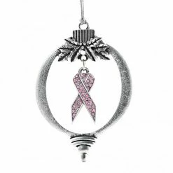 MadSportsStuff Breast Cancer Awareness Christmas Ornament With Crystal Pink Ribbon Charm Breast Cancer Awareness Socks