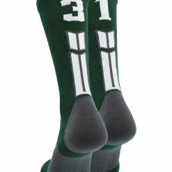 MadSportsStuff Dark Green Player ID Custom Number Crew Socks For Basketball Lacrosse Volleyball Boys And Girls Volleyball Socks