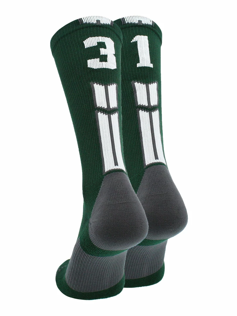 Buy โ๏ธ MadSportsStuff Dark Green Player ID Custom Number Crew ๐งฆ Socks For ๐ Basketball Lacrosse Volleyball Boys And ๐ง Girls ๐ 98 MadSportsStuff Dark Green Player ID Custom Number Crew Socks For Basketball Lacrosse Volleyball Boys And Girls
