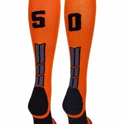 MadSportsStuff Orange And Black Player ID Custom Number Over The Calf Socks For Softball Baseball Football Boys And Girls