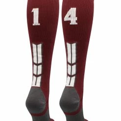MadSportsStuff Maroon Player ID Custom Number Over The Calf Socks For Softball Baseball Football Boys And Girls Softball Socks