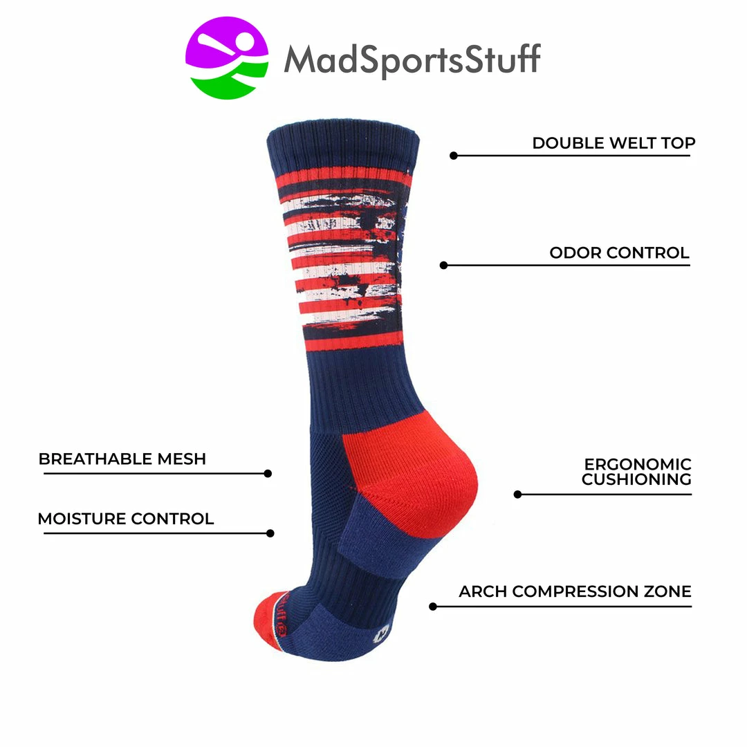 Flash Sale ๐ MadSportsStuff Distressed USA Flag Patriotic Athletic Crew ๐งฆ Socks ๐ Basketball ๐งฆ Socks โญ 3 MadSportsStuff Distressed USA Flag Patriotic Athletic Crew Socks Basketball Socks