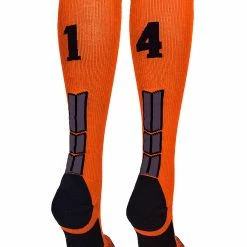 MadSportsStuff Orange And Black Player ID Custom Number Over The Calf Socks For Softball Baseball Football Boys And Girls