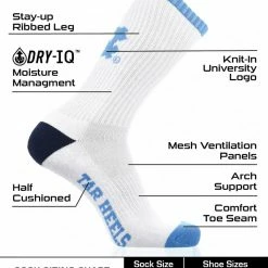 TCK North Carolina Tar Heels Socks Basic Crew White Socks All Schools