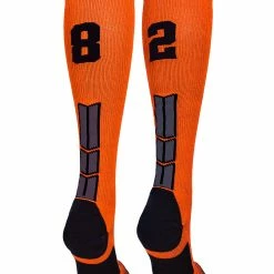 MadSportsStuff Orange And Black Player ID Custom Number Over The Calf Socks For Softball Baseball Football Boys And Girls
