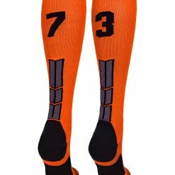 MadSportsStuff Orange And Black Player ID Custom Number Over The Calf Socks For Softball Baseball Football Boys And Girls