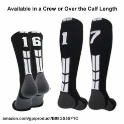 MadSportsStuff Black Player ID Custom Number Over The Calf Socks For Softball Baseball Football Boys And Girls