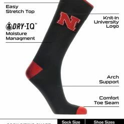 TCK Nebraska Cornhuskers Dress Socks Dean's List Crew Length Socks