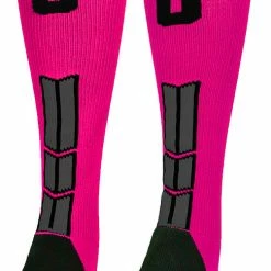 MadSportsStuff Baseball Socks Neon Pink And Black Player ID Custom Number Over The Calf Socks For Softball Baseball Football Boys And Girls
