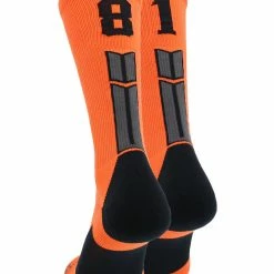 MadSportsStuff Volleyball Socks Orange And Black Player ID Custom Number Crew Socks For Basketball Lacrosse Volleyball Boys And Girls