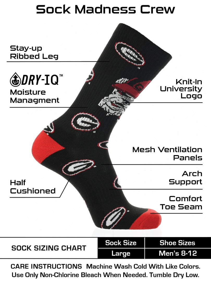 Deals ❤️ TCK Georgia Bulldogs 🧦 Socks Crew Length Sock Mayhem All Schools ⌛ 3 TCK Georgia Bulldogs Socks Crew Length Sock Mayhem All Schools