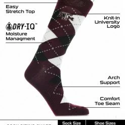TCK All Schools Texas A&M Aggies Argyle Dress Socks NCAA Fanwear Crew Length