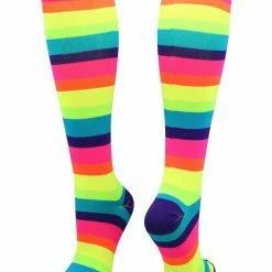 New โญ TCK Krazisox Rainbow Stripes Over The Calf ๐งฆ Socks ๐ 10 TCK Krazisox Rainbow Stripes Over The Calf Socks