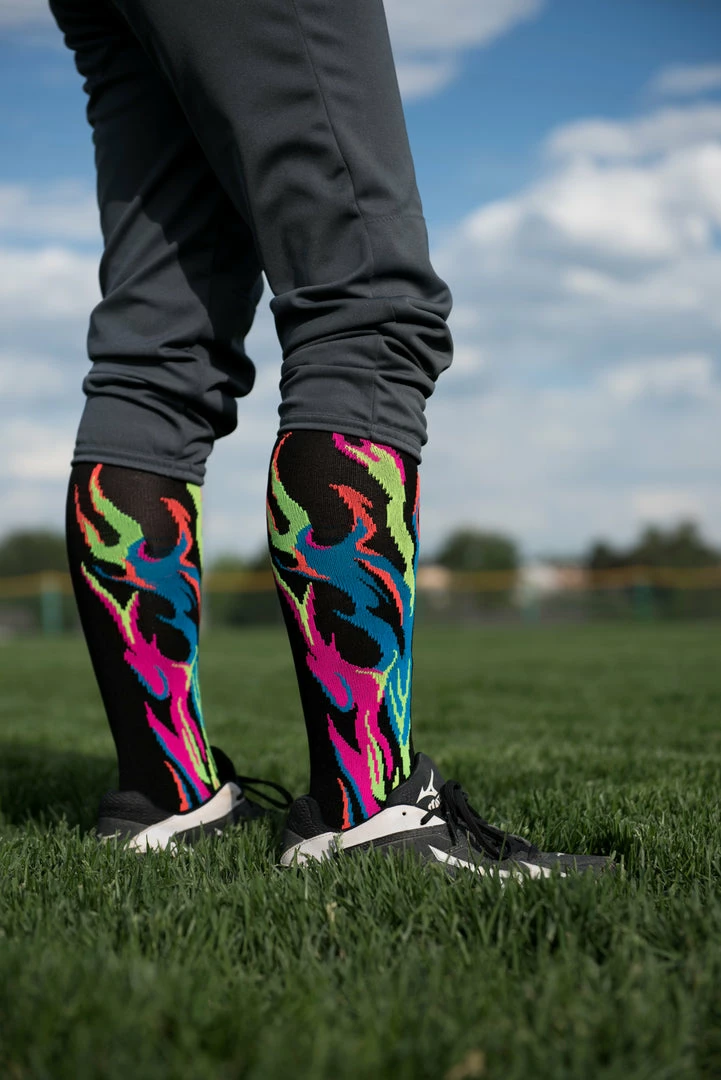 Brand new ๐ MadSportsStuff ๐ฅ Softball ๐งฆ Socks With Flames - For ๐ง Girls Or Boys ๐ฉ Women Or Men โพ Baseball ๐งฆ Socks โค๏ธ 5 MadSportsStuff Softball Socks With Flames - For Girls Or Boys Women Or Men Baseball Socks
