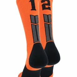 MadSportsStuff Volleyball Socks Orange And Black Player ID Custom Number Crew Socks For Basketball Lacrosse Volleyball Boys And Girls