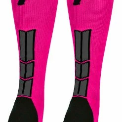 MadSportsStuff Baseball Socks Neon Pink And Black Player ID Custom Number Over The Calf Socks For Softball Baseball Football Boys And Girls