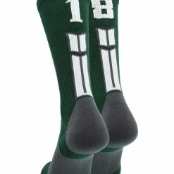 MadSportsStuff Dark Green Player ID Custom Number Crew Socks For Basketball Lacrosse Volleyball Boys And Girls Volleyball Socks