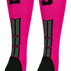 MadSportsStuff Baseball Socks Neon Pink And Black Player ID Custom Number Over The Calf Socks For Softball Baseball Football Boys And Girls