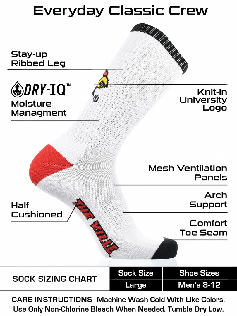 Hot Sale ✔️ TCK Louisville Cardinals 🧦 Socks Basic Crew White 🧦 Socks All Schools 🥰 3 TCK Louisville Cardinals Socks Basic Crew White Socks All Schools