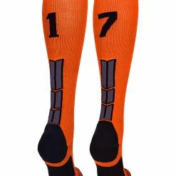 MadSportsStuff Orange And Black Player ID Custom Number Over The Calf Socks For Softball Baseball Football Boys And Girls