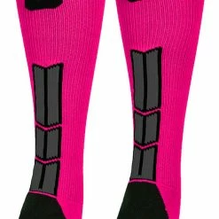 MadSportsStuff Baseball Socks Neon Pink And Black Player ID Custom Number Over The Calf Socks For Softball Baseball Football Boys And Girls