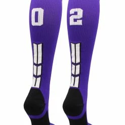 MadSportsStuff Purple Player ID Custom Number Over The Calf Socks For Softball Baseball Football Boys And Girls Softball Socks