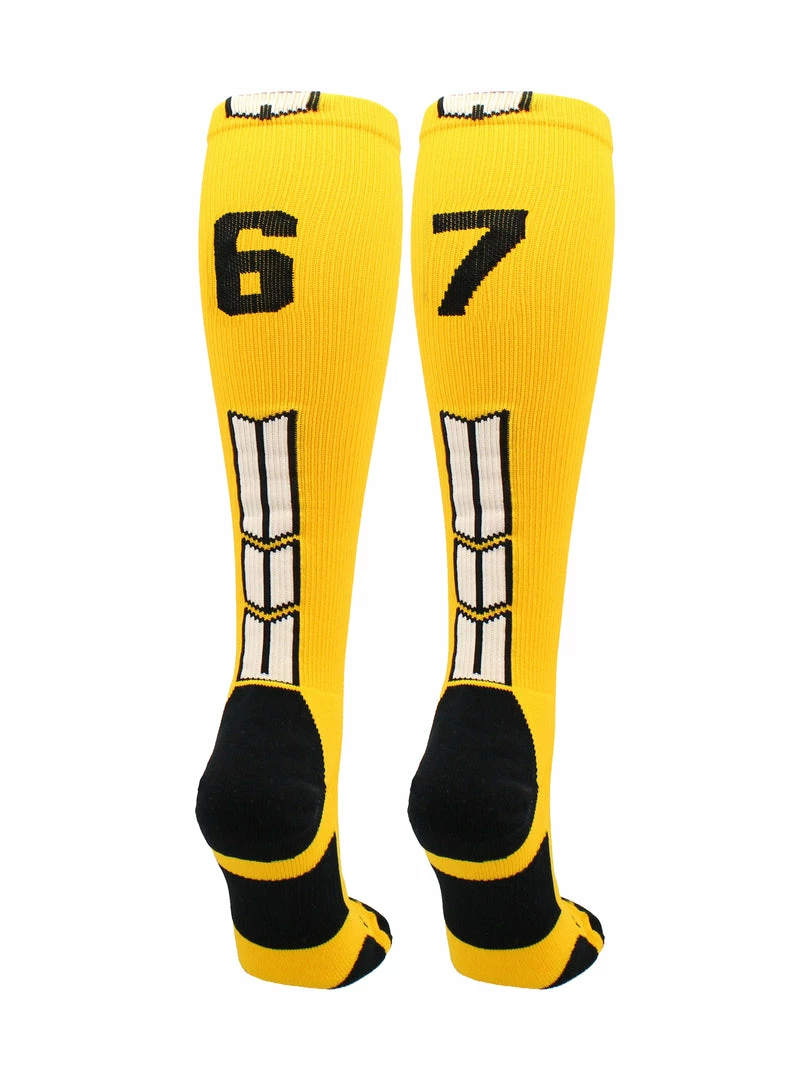Brand new ๐ MadSportsStuff Gold Player ID Custom Number Over The Calf ๐งฆ Socks For ๐ฅ Softball โพ Baseball Football Boys And ๐ง Girls ๐ฅ Softball ๐งฆ Socks ๐ 12 MadSportsStuff Gold Player ID Custom Number Over The Calf Socks For Softball Baseball Football Boys And Girls Softball Socks