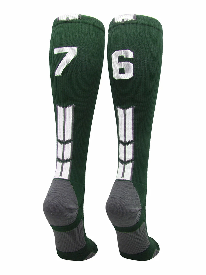 Hot Sale โ๏ธ MadSportsStuff Dark Green Player ID Custom Number Over The Calf ๐งฆ Socks For ๐ฅ Softball โพ Baseball Football Boys And ๐ง Girls ๐ 32 MadSportsStuff Dark Green Player ID Custom Number Over The Calf Socks For Softball Baseball Football Boys And Girls