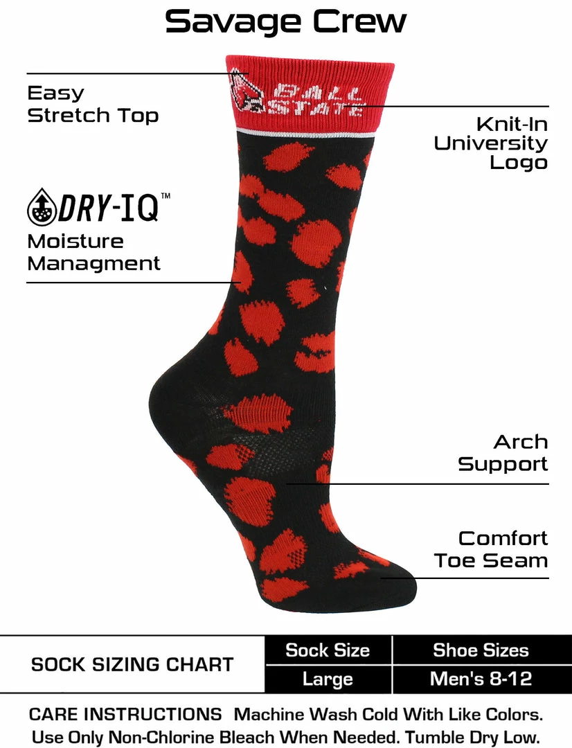 Wholesale ๐ TCK Ball State Cardinals ๐งฆ Socks ๐ฉ Womens Savage Crew ๐งฆ Socks โค๏ธ 3 TCK Ball State Cardinals Socks Womens Savage Crew Socks