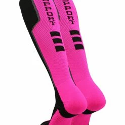 MadSportsStuff Pink Ribbon Breast Cancer Awareness Support Athletic Over The Calf Socks