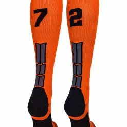 MadSportsStuff Orange And Black Player ID Custom Number Over The Calf Socks For Softball Baseball Football Boys And Girls